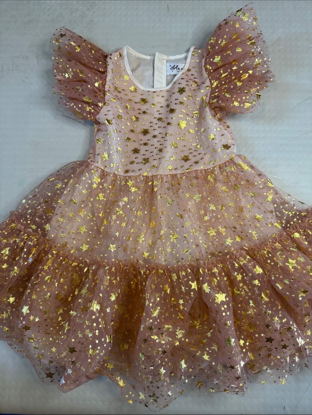 Lola + The Boys Rose Pink Tulle Dress with Gold Stars